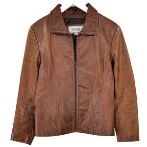 1990s Vintage Wilsons Leather Maxima Brown Zip Up Leather Jacket sz L